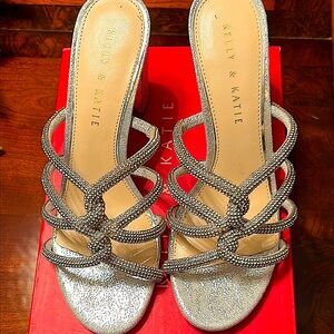 Kelly & Katie Glittering Silver Strappy Heels